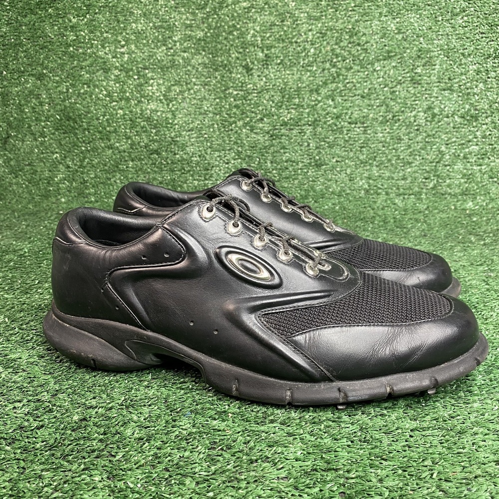VTG Oakley Men's Golf Shoes Black Leather & Canvas Size 11.5 Spikes Rare
